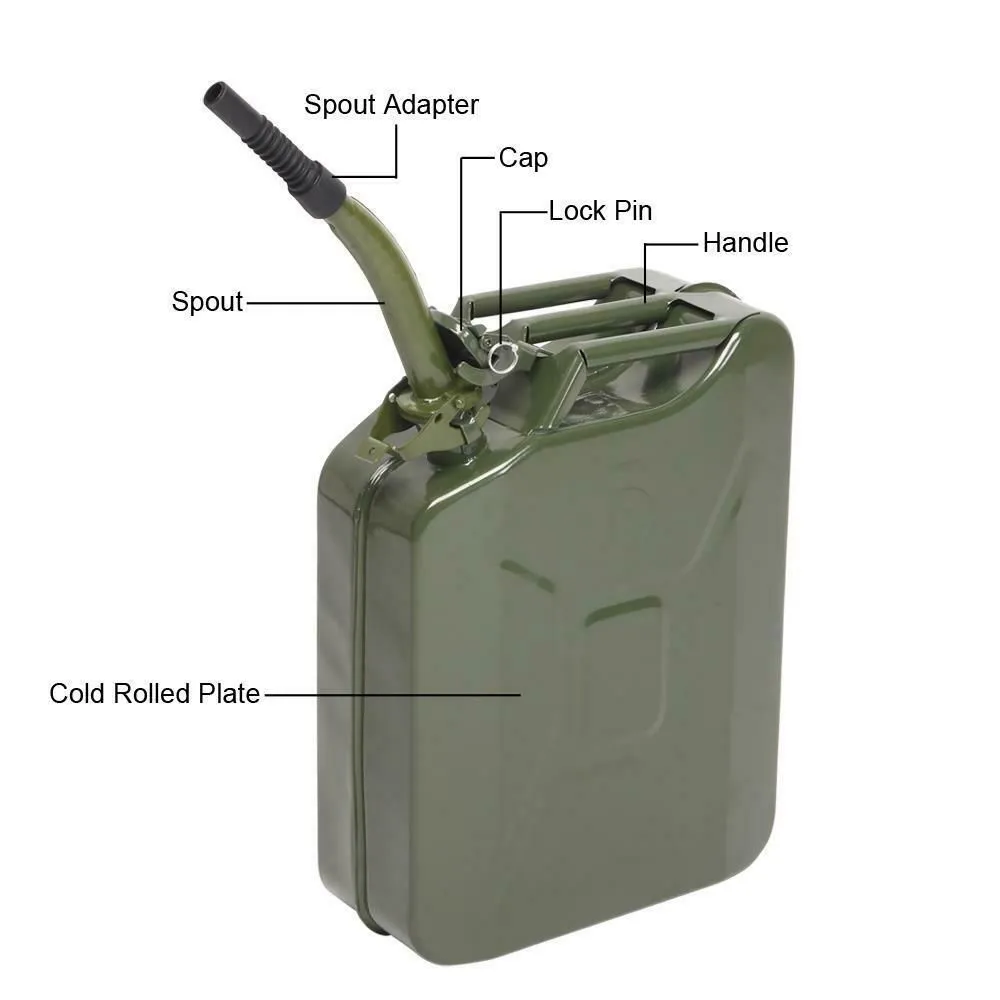 Jerry Can 5 Gal 20L Steel Gasoline Gas Fuel Tank Military Emergency Portable New 263O