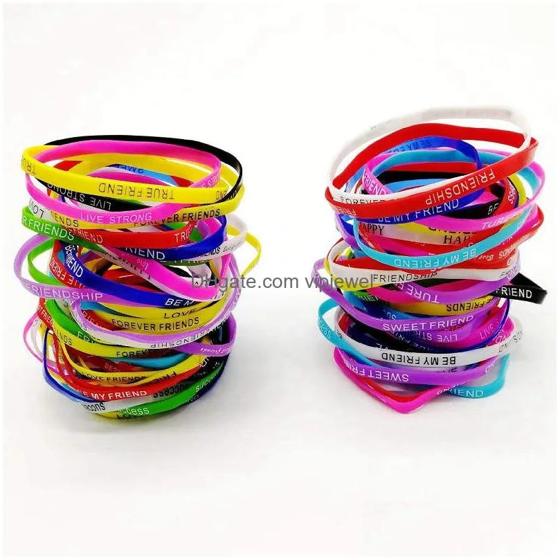  200pcs/lots jelly silicone bracelet wristband cuff bangle boy girl elastic mixed style jewelry gifts