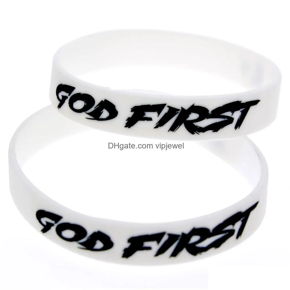 1pc god first silicone rubber wristband ink filled decoration logo soft and flexible white adult size