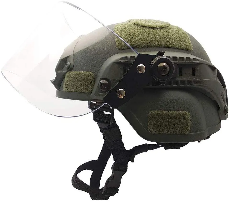 Quick Lightweight Protection Helmet Mich 2000 with Anti Riot Sunshade Sliding Goggles and Side Rail Nvg Bracket.
