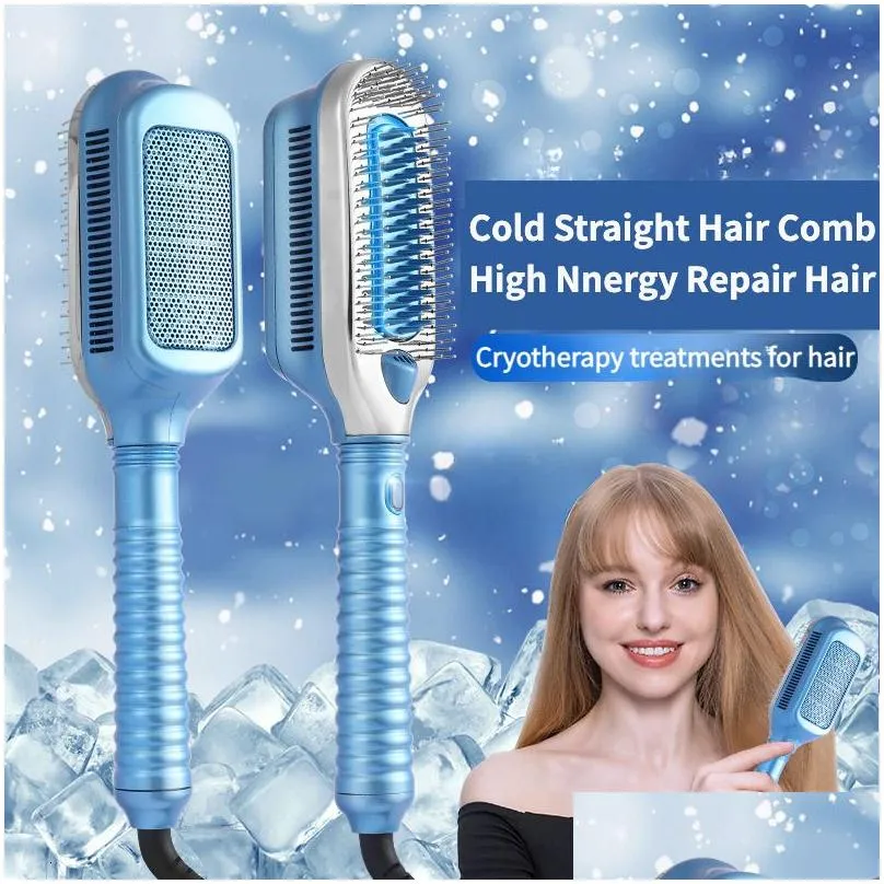 Hair Straighteners Professional Cold Air Comb Ice Therapy Negative Ion Perm Straightener 0 Degree Freezing Straightening Brush 230923