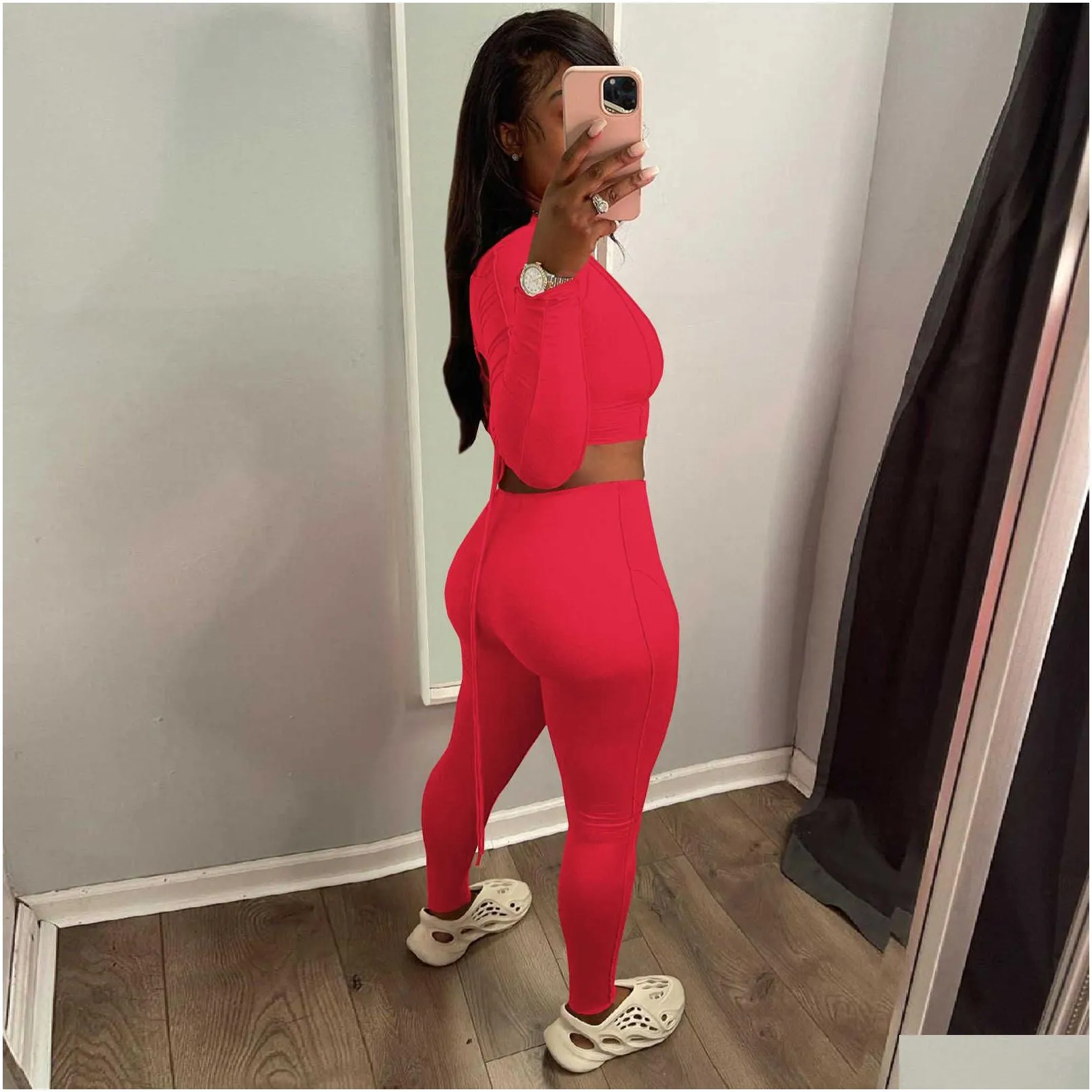 Women`s Clothing Women`s Two Piece Sets Designers Women Clothes 2023 autumn and winter personalized design sense Department sports bottomed pencil pants