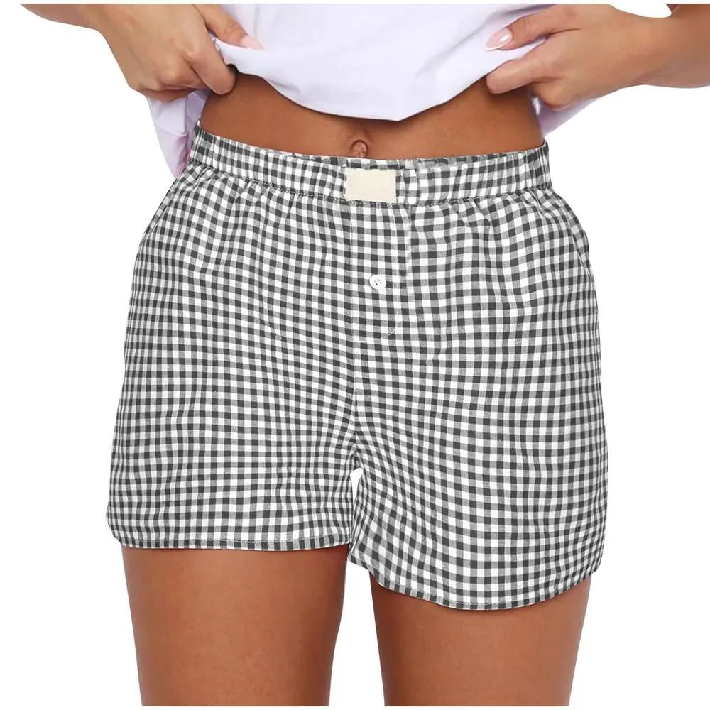 2024 Summer New Women's Casual Comfortable High Waist Loose Wide Leg Checkered Shorts F41714