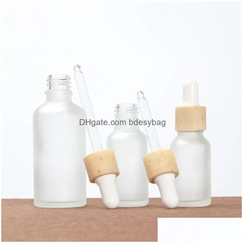 Packing Bottles Wholesale Empty Refillable Dropper Frosted Glass Vial Cosmetic Container Jar Holder Sample Bottle With Imitated Wooden Dh7Iw