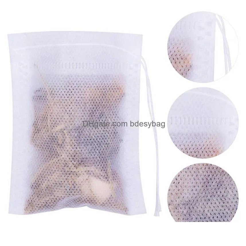 Coffee & Tea Tools 100 Pcs Disposable Filter Bags Empty Cotton Dstring Seal Filters Infusers For Loose Leaf Teal Drop Delivery Home Ga Dhwtl