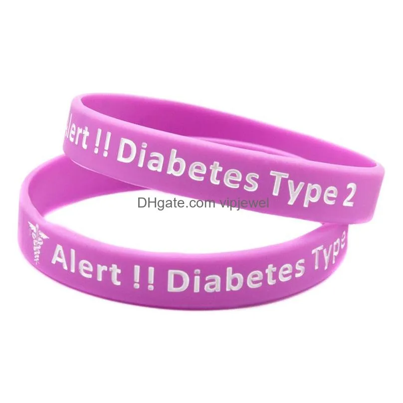 1pc diabetes type 2 silicone rubber wristband carry this message as a reminder in daily life