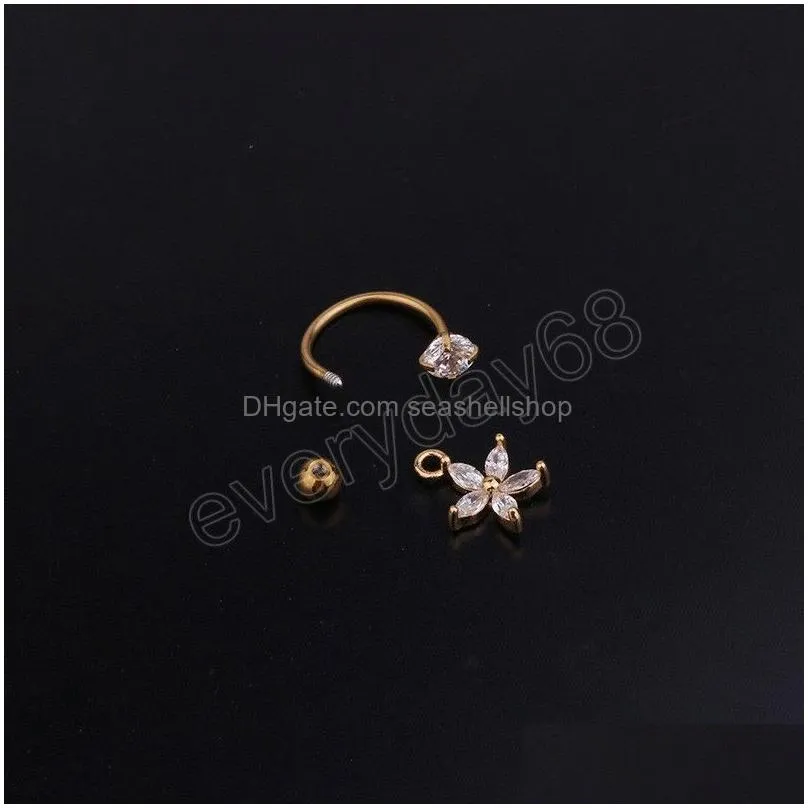 Crystal Stud Earrings Tragus Cartilage Helix Stainless Steel Flower Star Cilp Earring for Women Ear Piercing Fashion Jewelry