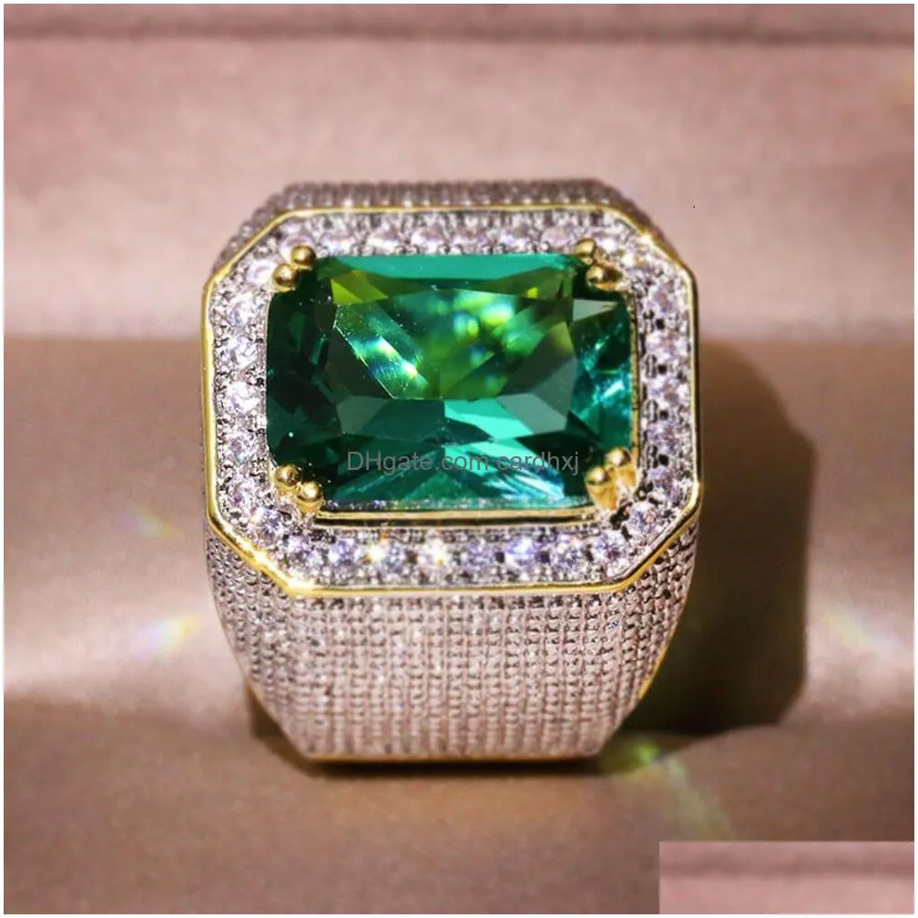 Band Rings Handmade Jewelry Fashionable Green Grandmother Zircon Mens And Womens Drop Delivery Ring Dhklb