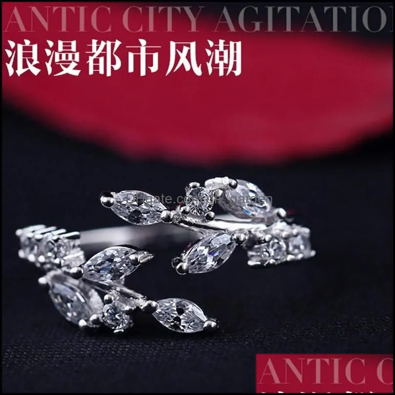 Cluster Rings Cluster Rings Japan Korean Trendy Real 925 Sterling Sier Handmade Olive Leaf Cz Zircon Female Resizable Opening Giftcl