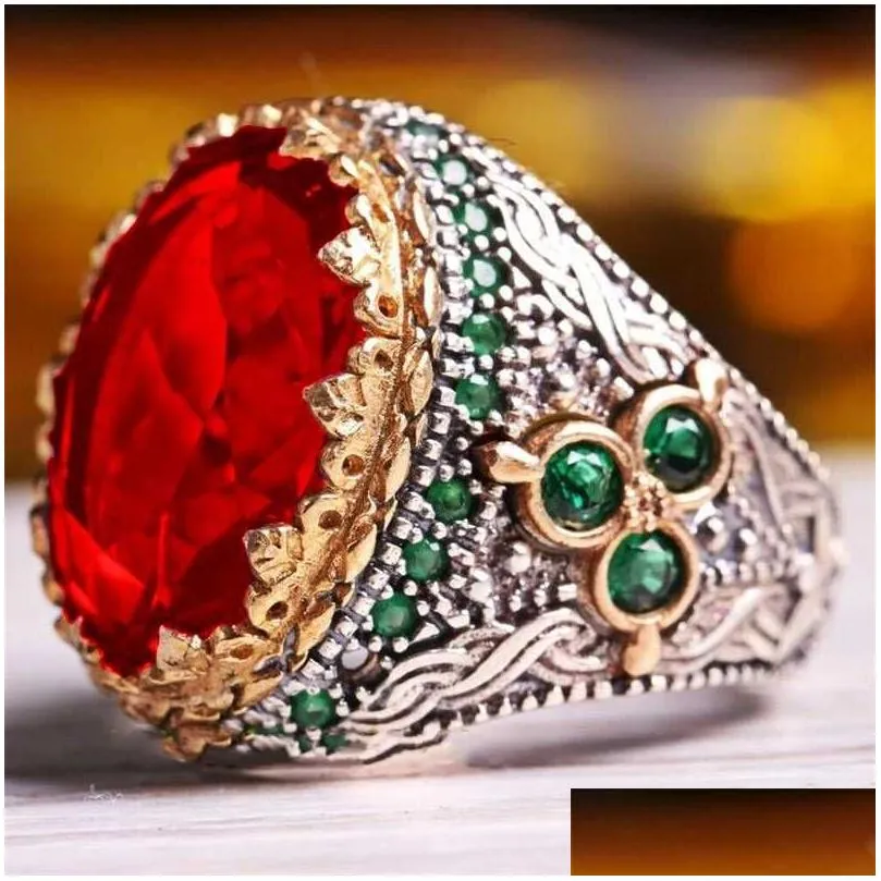 Band Rings New Gem Large Crystal Ring Luxury Men Attend The Banquet Gothic Ring Inlaid with Rhinestones Fashion Luxury High Quality Jewelry