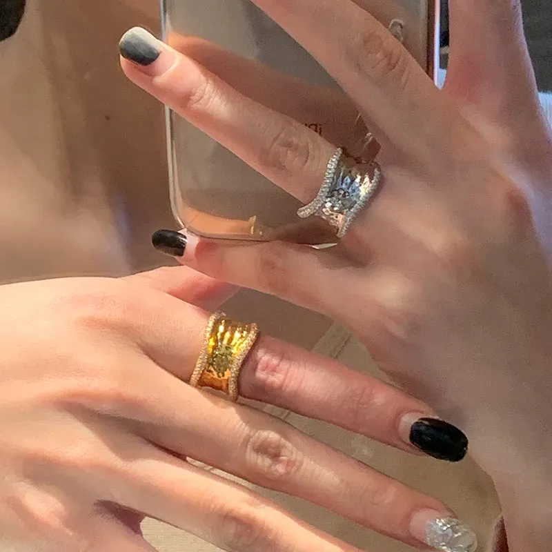 Bilandi Modern Jewelry For Women Geometric Open Rings Senior Sense Gold Color Silver Plated Glass Rings For Women 2023