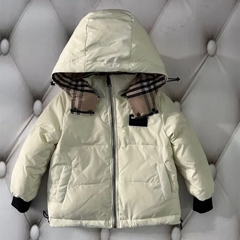 Designer Children Puffer Down Coats Hooded Reversible Plaid Coat Fashion Girls Boys Hoodie Winter Warm Duck Down Jackets Children`s Brown Baby