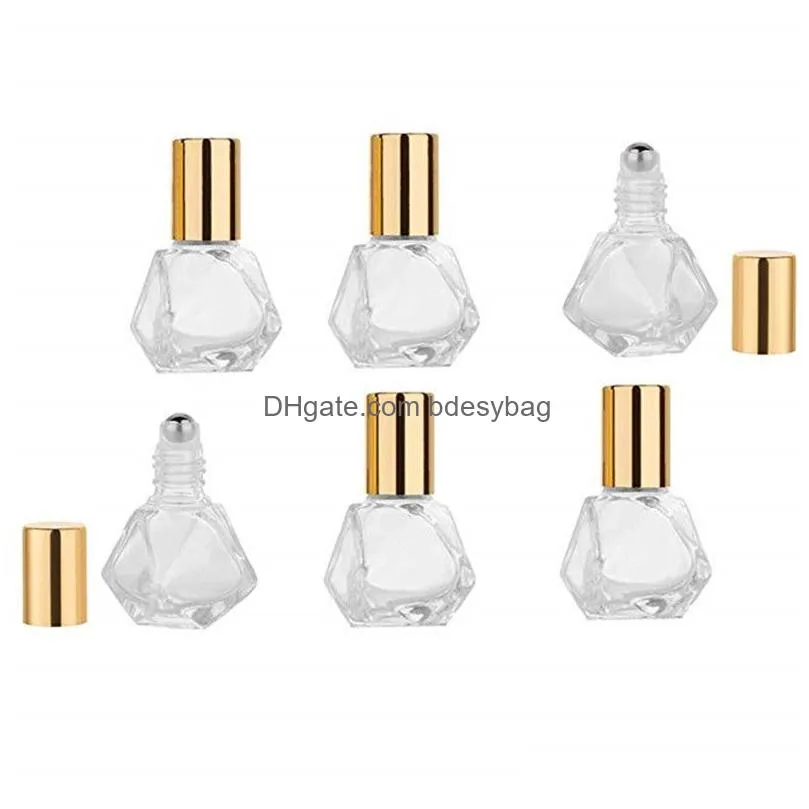 Packing Bottles Wholesale 8Ml Mini Portable Polygonal Clear Glass Roller Bottle Travel Essential Oil Roll On With Stainless Steel Ball Dhr07