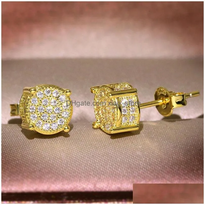 choucong hip hop stud earring vintage jewelry 925 sterling silver yellow gold fill pave white sapphire cz diamond sparkling women men earrings for lover