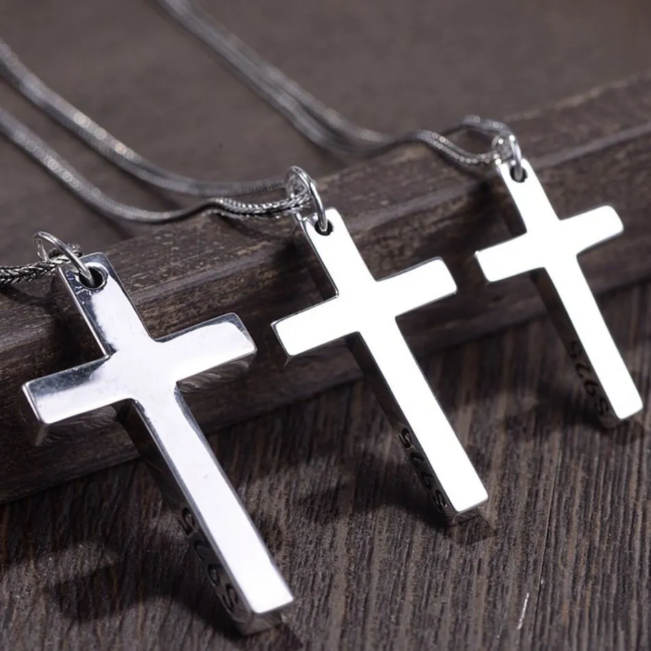 Pendant Necklaces S Sterling Sier Minimalist Bright Cross for Wome Men Lover Pure Fashion Christian Jewelry Chain Accessories 230625