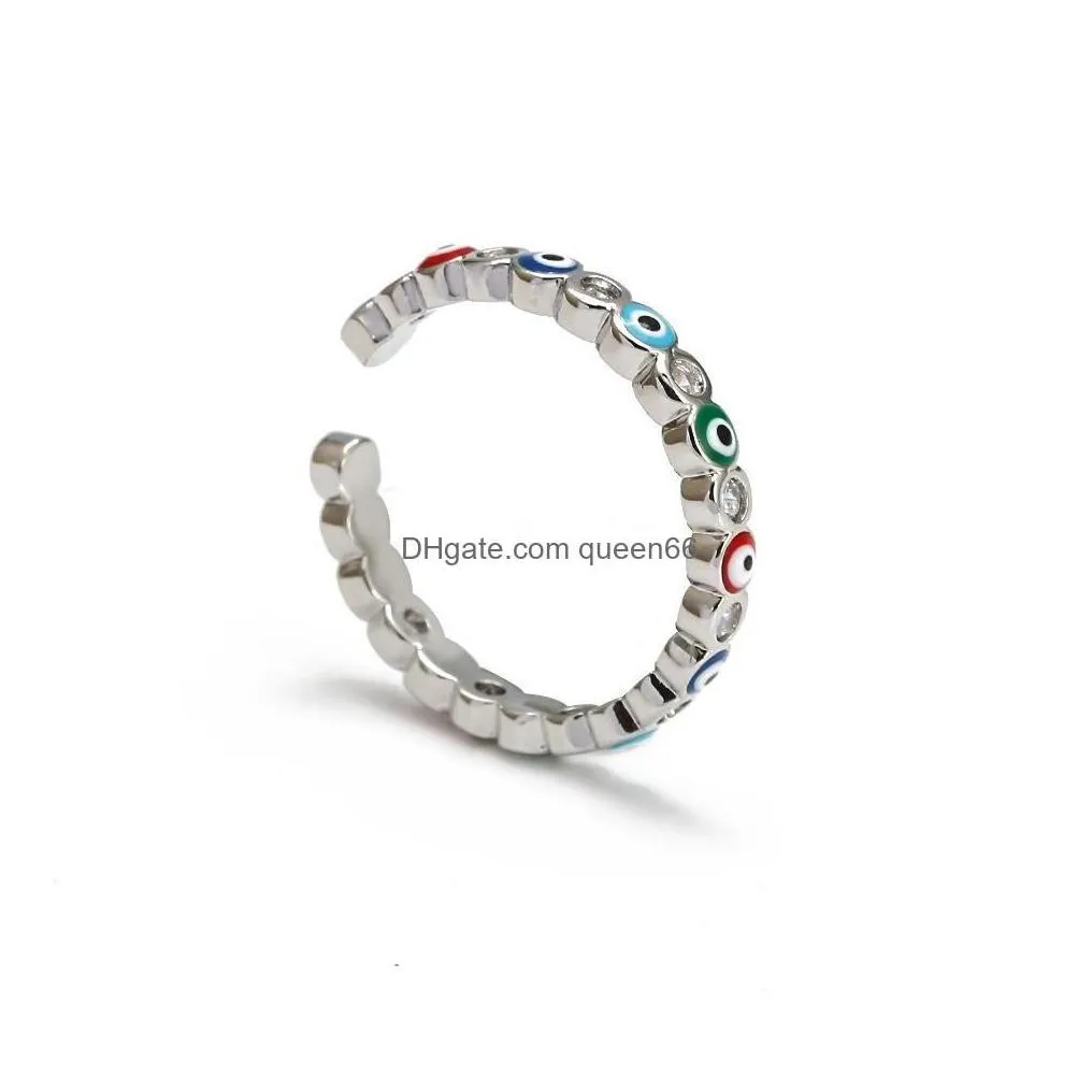 Band Rings Fashion Jewelry Evil Eye Ring Inlaid Diamond Blue Eyes Opening Drop Delivery Dhfyb
