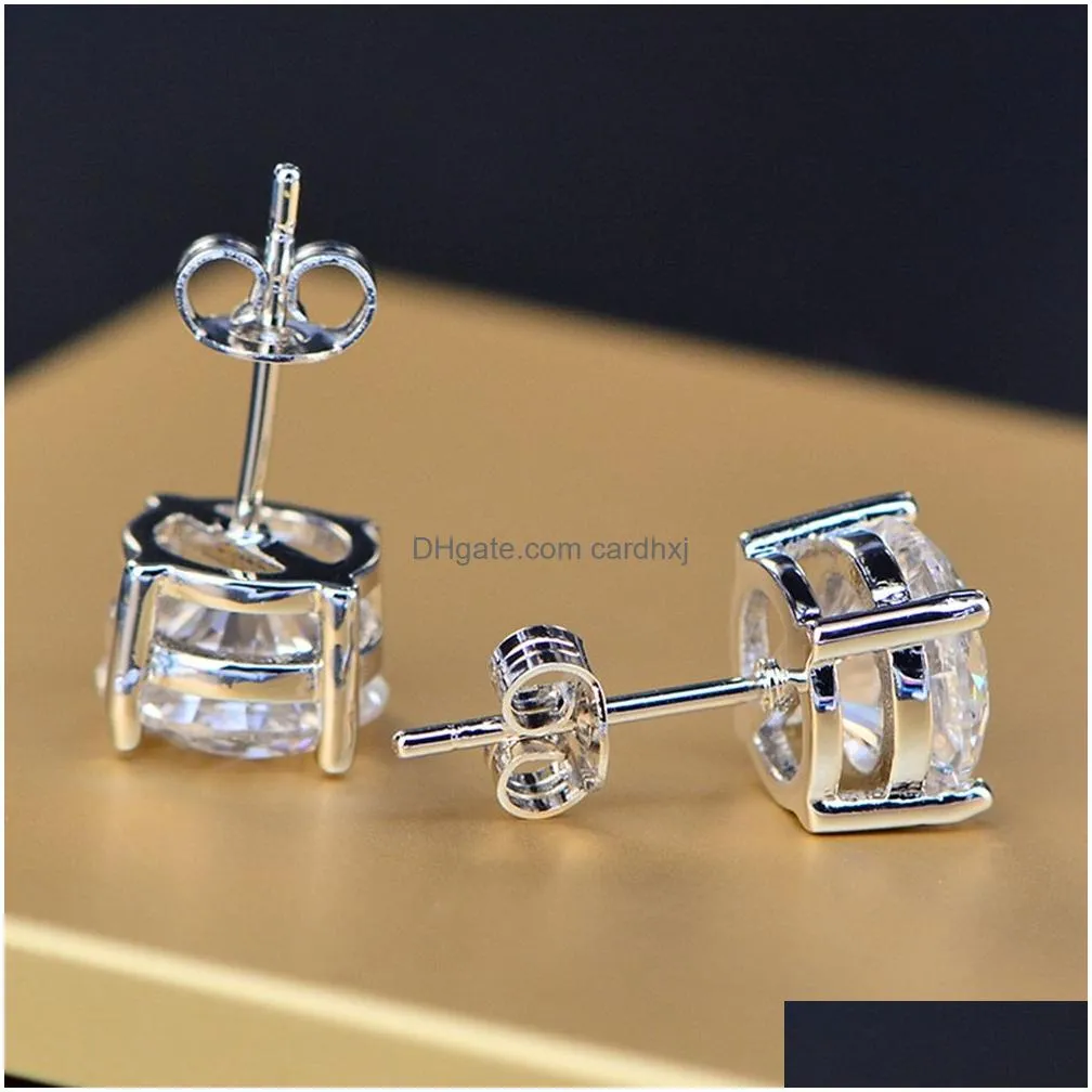 Stud Round Cut Earrings 18K White Gold Filled Mens Womens Genuine Clear Cubic Zirconia Prevent Allergy2718880 Drop Delivery Jewelry Dhnut