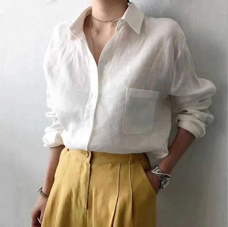 Femme Blouses Tops Fashion Autumn White Shirts Women Long Sleeve Blouse Korean Woman Linen Clothes Femininas