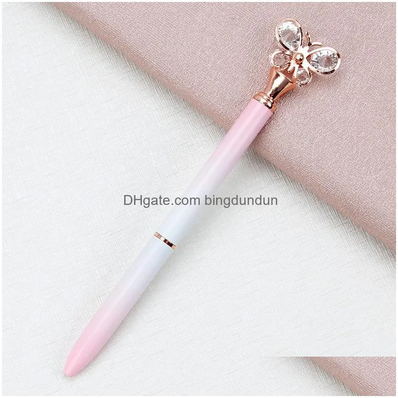 wholesale Diamond Butterfly Ballpoint Pen Type 1.0 Fashion Pens Office Stationery Creative Advertising 12 Colors