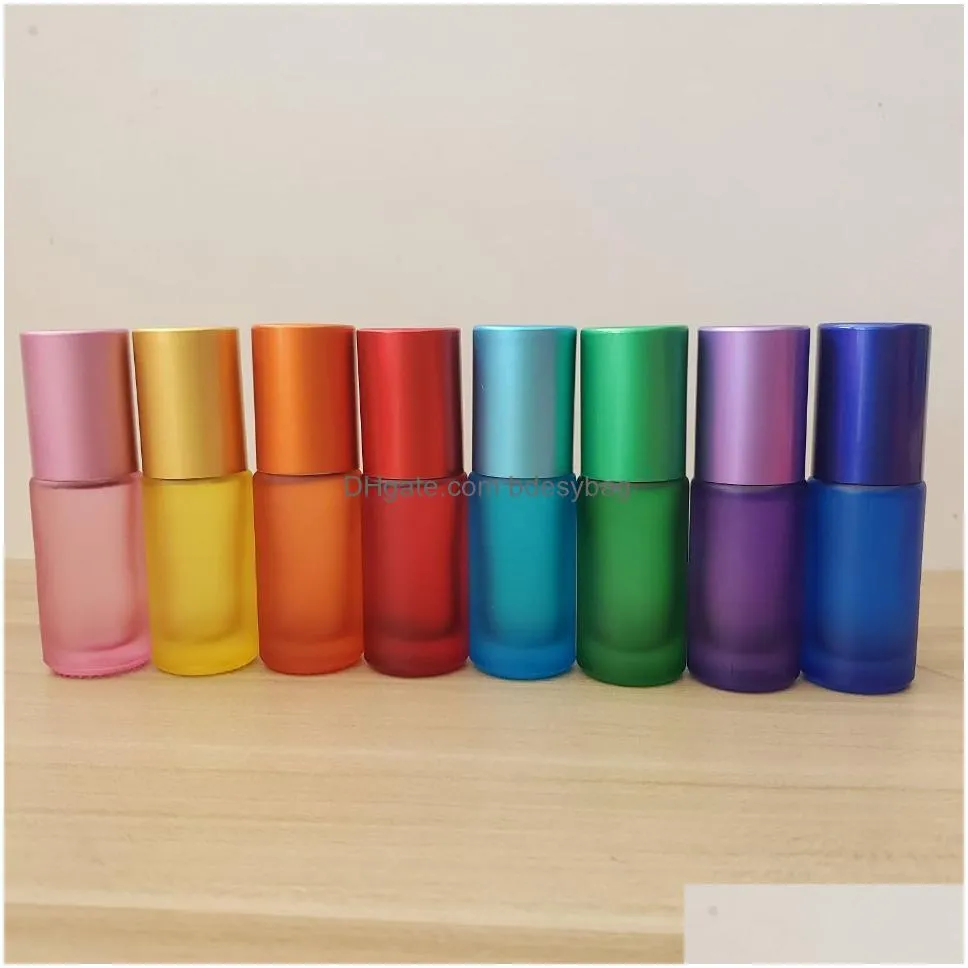 Packing Bottles Wholesale 5Ml Portable Frosted Colorf Essential Oil Per Thick Glass Roller Travel Refillable Bottle For Drop Delivery Dhkzu