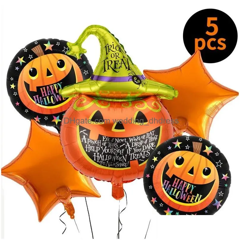 5pcs/set halloween balloons set happy halloween party skull pumpkin scene horror decor foil balloon trick or treat ballons baloon 1048