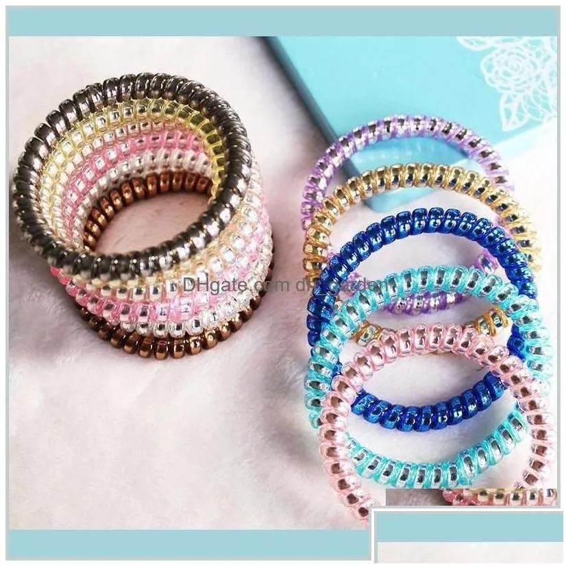 Hair Rubber Bands Ring Telephone Wire Cord Punk Coil Elastic Band Ties Rope Girls Headwear Accessories Scrunchies W6Xfx Gymsr Drop Del