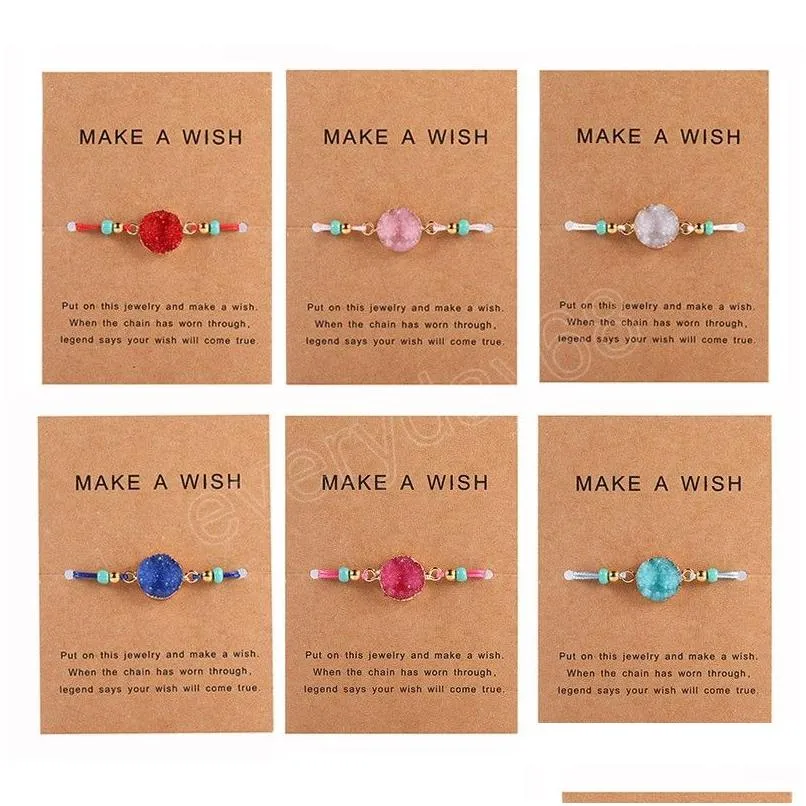 Fashion Braided Round Cluster Crystal Resin Bracelet Handmade Adjustable Paper Card Hand Wax Rope Bracelets Woman Gift