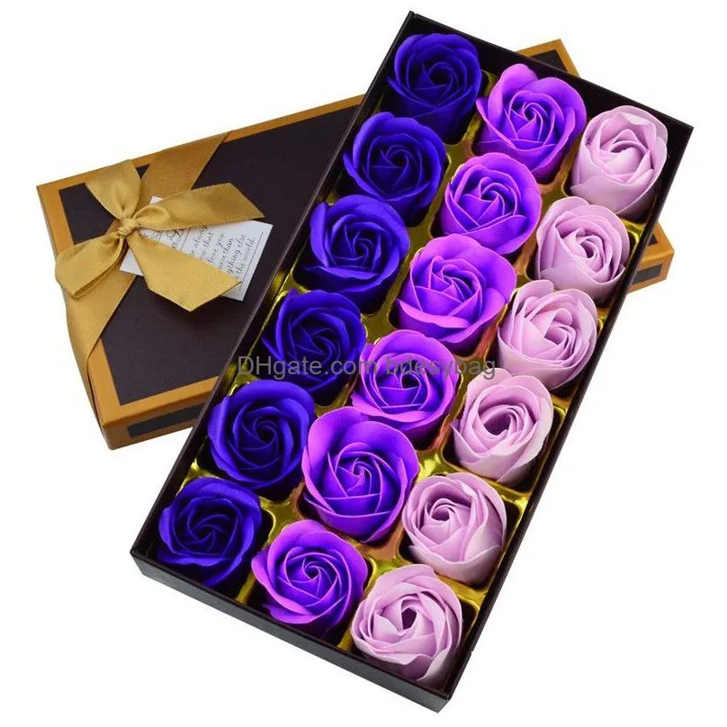 Decorative Flowers & Wreaths 18Pcs Artificial Rose Floral Bath Soap Flower Petals With Gift Box For Birthdays Anniversary Wedding Vale Dhpr0