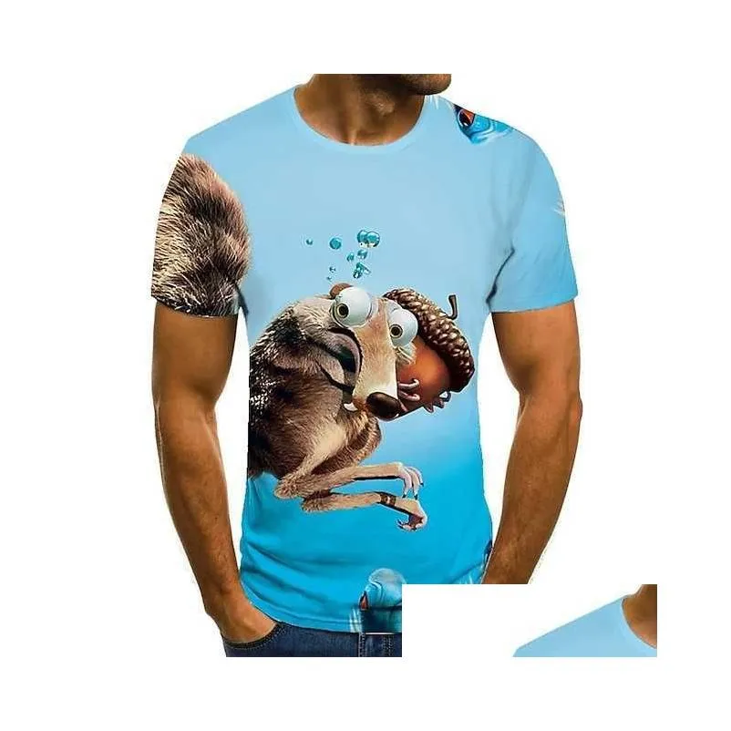 Mens T-Shirt Tee Funny T Shirts Graphic Animal Squirrel Round Neck Sea Blue Green Blue Yellow Red 3D Print Daily Holiday Short Sleeve Print Clothing Apparel Basic