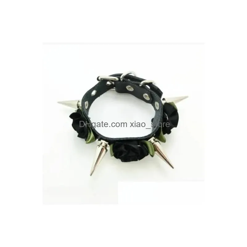 torques fashion harajuku handmade spikes leather necklace flower rivets collar belt punk rock choker torque stud nut