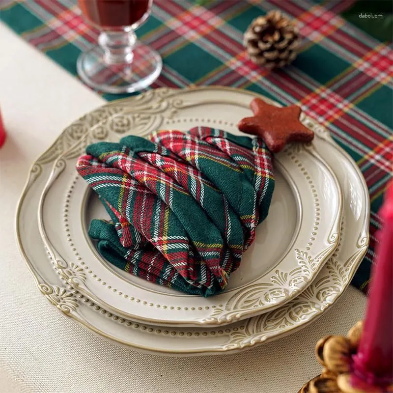 Table Napkin 4PCS Christmas Classsic Red Green Plaid Dinner Napkins For 2024 Xmas Decor Scottish Tartan Cloth 40x40cm