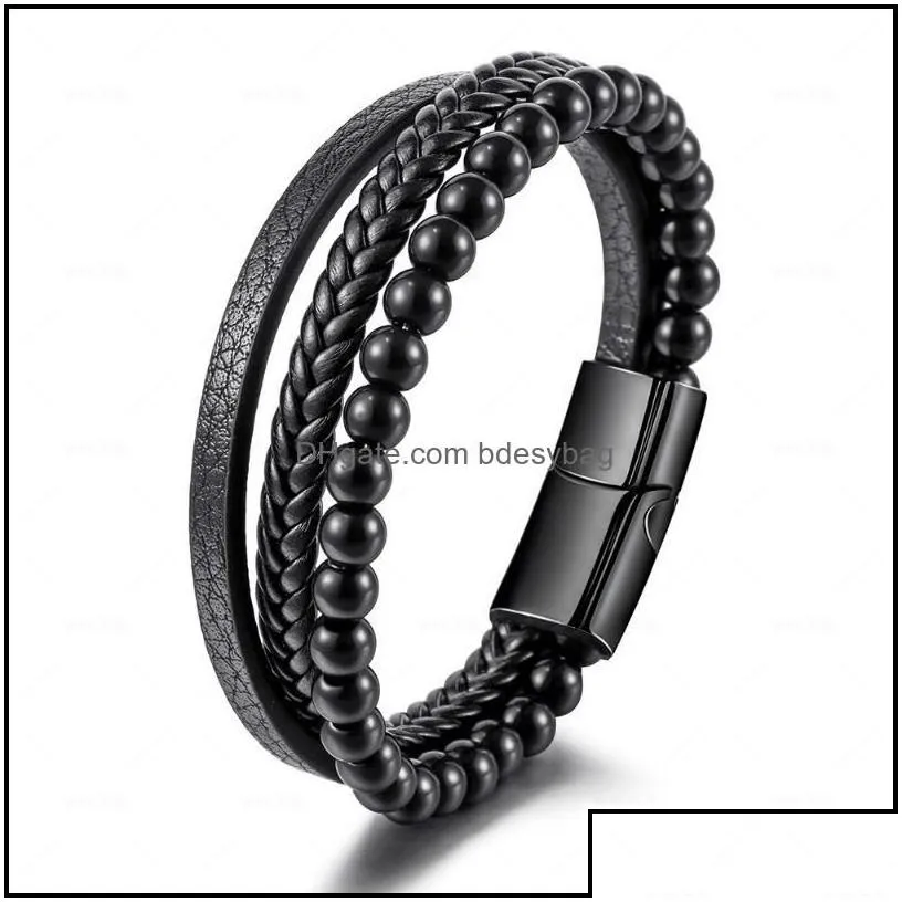 charm bracelets jewelry trendy people creative explosion style punk leather braided beaded mens bracelet fa dhb5k