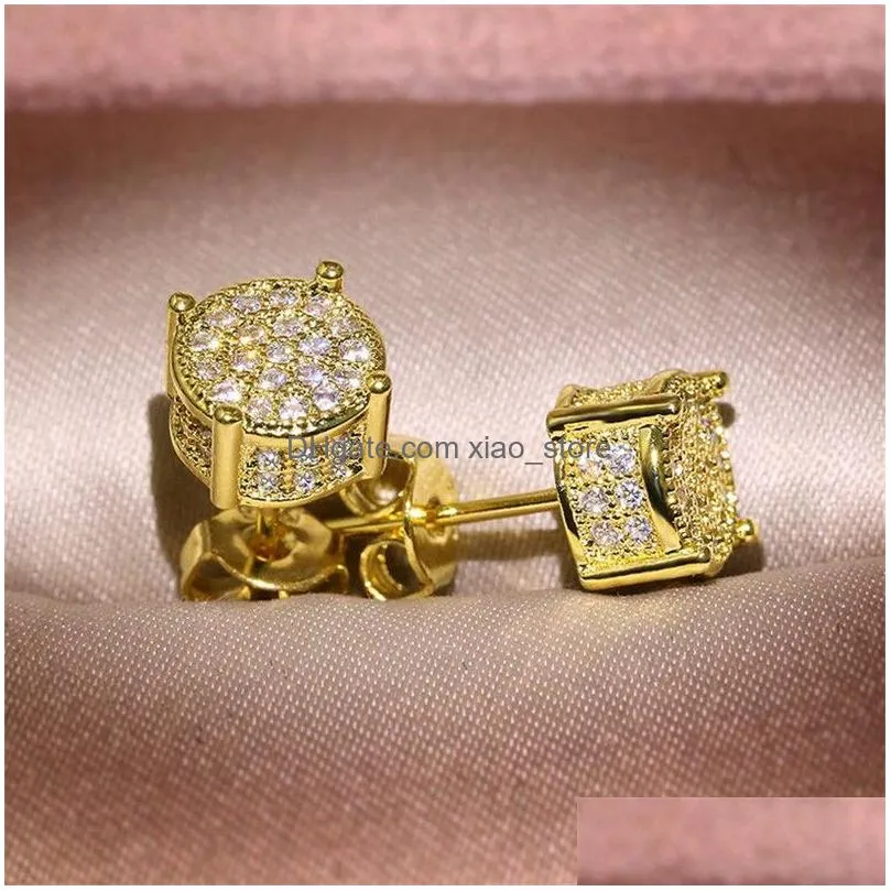 choucong hip hop stud earring vintage jewelry 925 sterling silver yellow gold fill pave white sapphire cz diamond sparkling women men earrings for lover