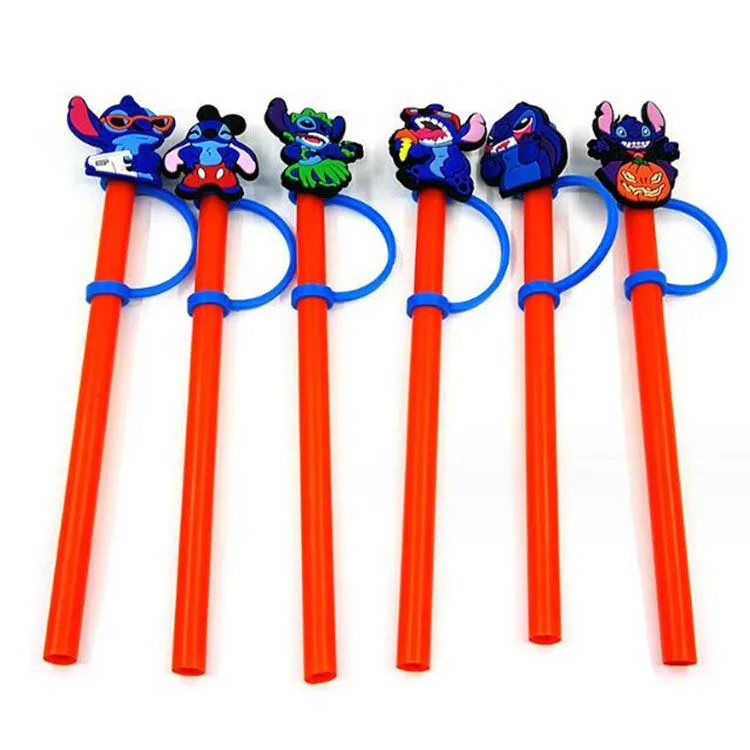 new styles blue straw toppers covers charms pvc reusable dust plug cartoon anime decoration accessories for straws