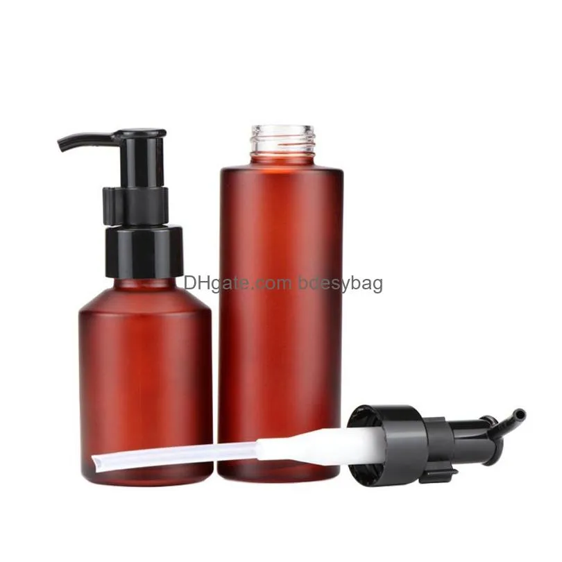 Packing Bottles Wholesale 15Ml 30Ml 60Ml 100Ml Amber Brown Glass Bottle Protable Lotion Spray Pump Container Empty Refillable Travel C Dhkes