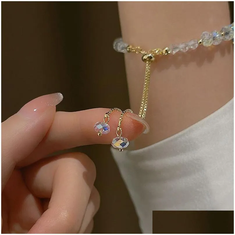 Fashion Crystal Bracelet For Women Korean Style Adjustable Clear Beaded Bracelets Jewelry