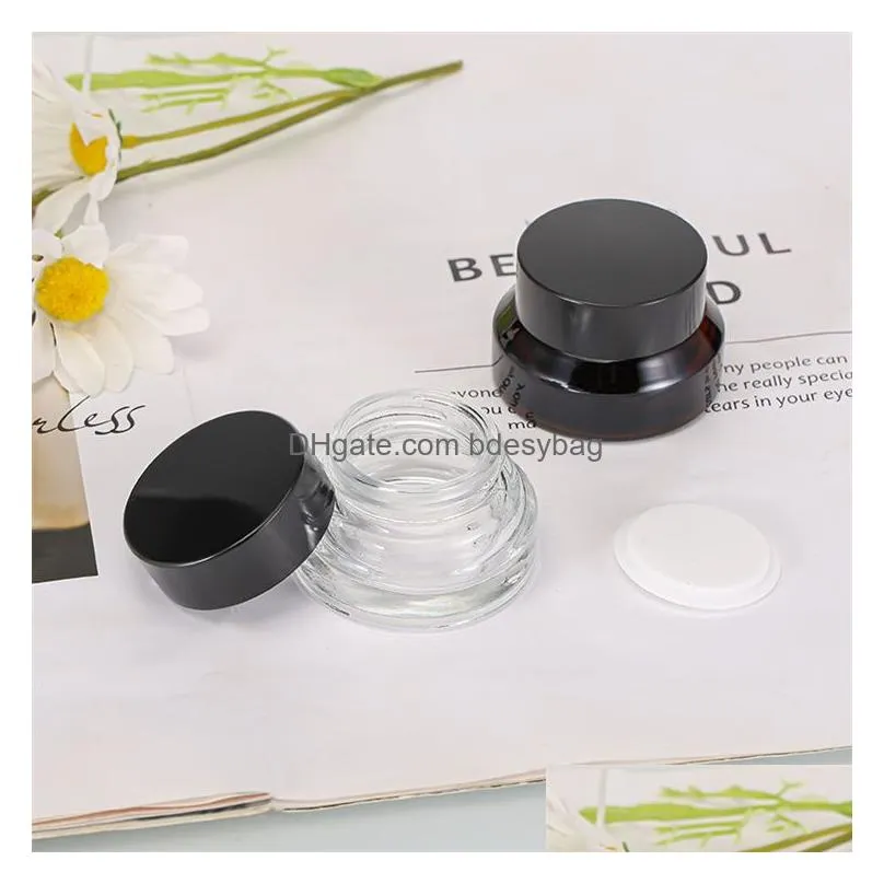 Cream Jar Wholesale Amber Glass Jars 15G 30G 50G Green Cosmetic Packing Bottle With White Inner Liners And Black Gold Lids Drop Delive Dhznv