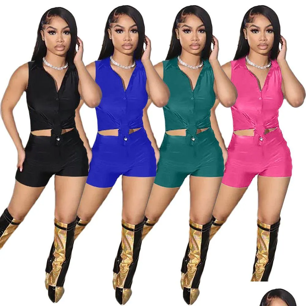 NEW Designer Summer Women Tracksuits Short Sets Sleeveless Shirt and Shorts Two Piece Outfits Solid Sweatsuits Casual Sportswear Wholesale Clothes