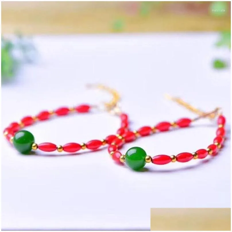 Strand Wholesale Light Red Natural Crystal Bracelets Rice Shape Bead Bracelet Lucky For Women Girl Single Lap Jewelry