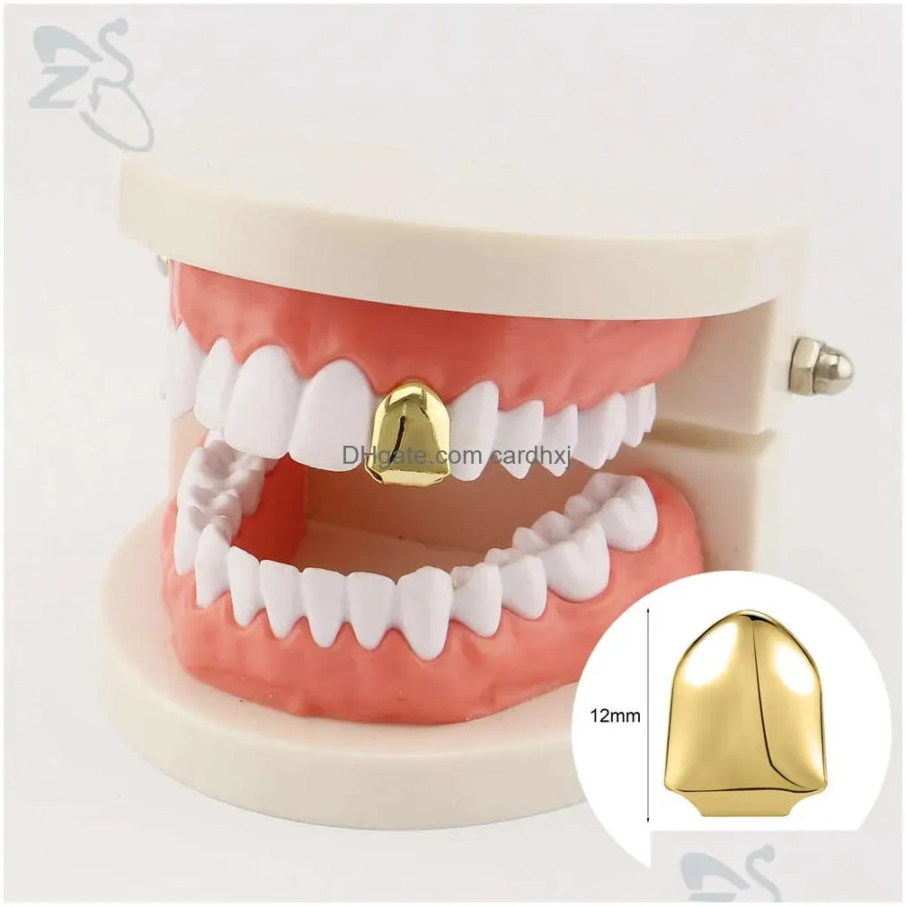 Grillz, Dental Grills Zs 1-2 Pieces Hip Hop Gold Plated Teeth Shiny Cz Crystal Cross Gap Grillz High Polish Finish Top Bottom Tooth C Dhotx