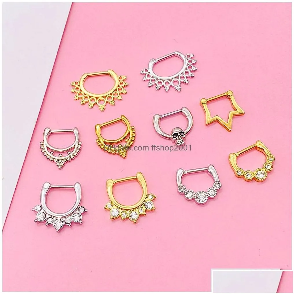 Nose Rings Studs Stainless Steel Septum Clicker Ring Cartilage Helix Tragus Hoop Daith Earrings Hinged Segment Piercing Drop Deliv