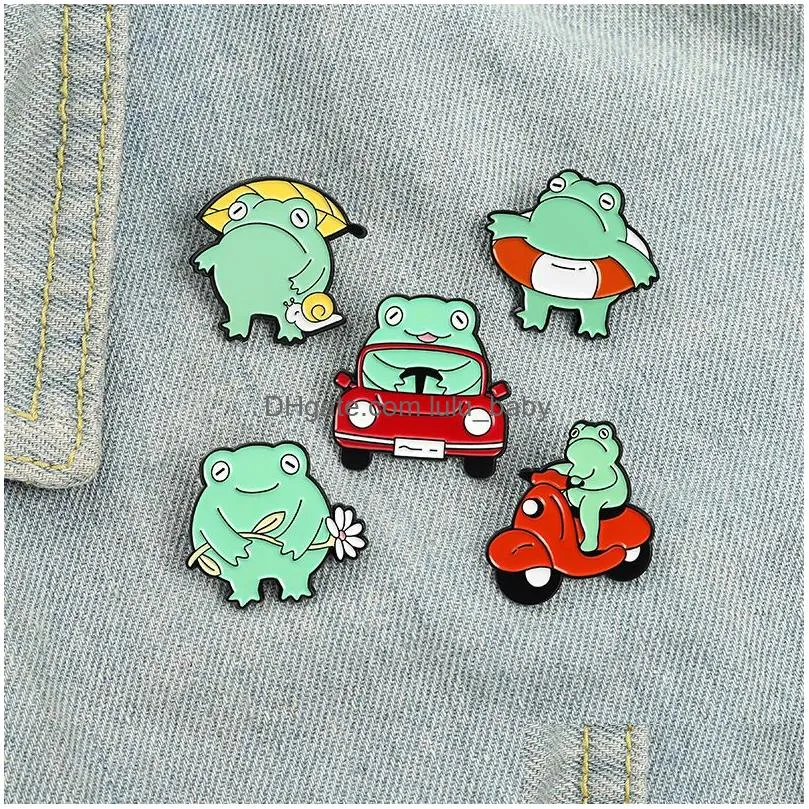 funny frog enamel pins brooches cute animal kids kawaii metal badge for women girl fashion jewelry