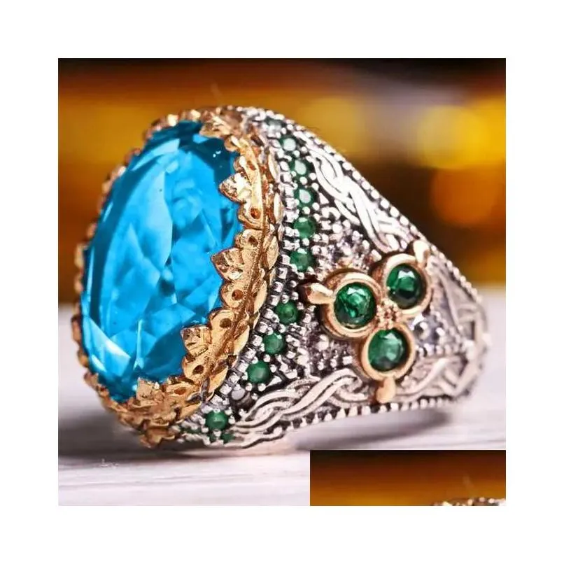 Band Rings New Gem Large Crystal Ring Luxury Men Attend The Banquet Gothic Ring Inlaid with Rhinestones Fashion Luxury High Quality Jewelry