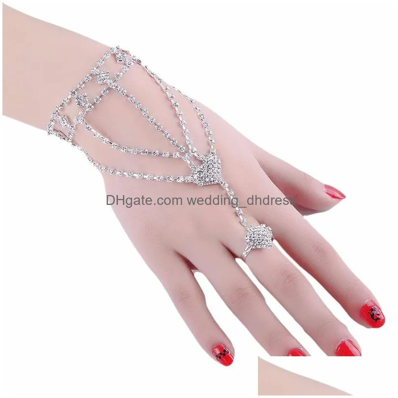 bridal jewelry crystal rhinestones diamonds bracelet with ring wristband prom evening party accessories