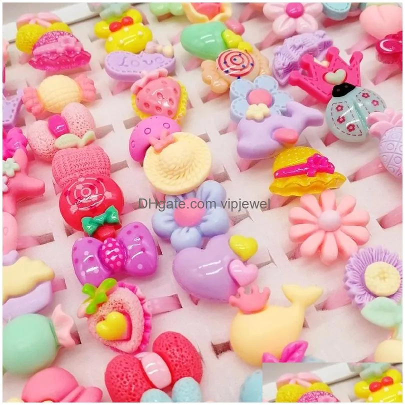 fashion 200pcs/lots mixed plastic children ring resin jewelry kids gift boys girls cartoon animal flowers fruit baby tangible benefits finger