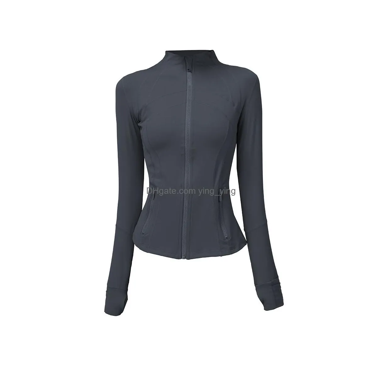 womens designer jacket define jacket fitness yoga outfit womens jacket slim sports jacket stand up collar zipper long sleeve tight yogas shirt gym thumb athtic