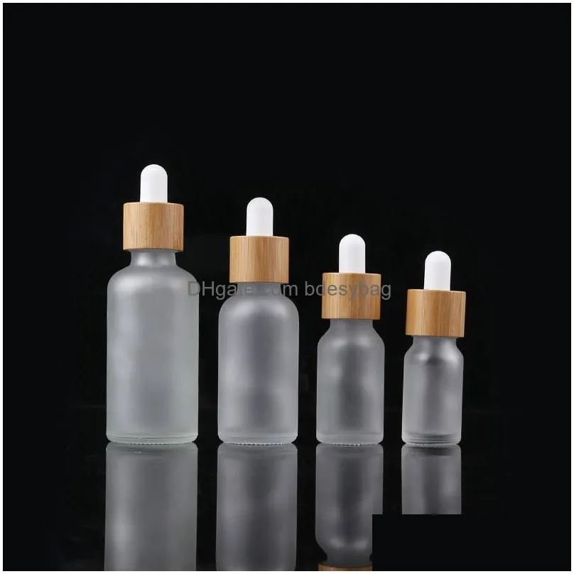 Packing Bottles Wholesale Frosted Clear Glass Dropper Bottle With Bamboo Lid Cosmetic Packaging Glasses  Oil Drop Delivery Of Dhobz