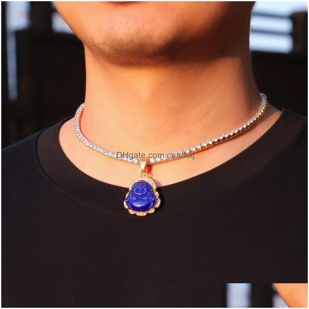 Pendant Necklaces Hip Hop Necklace Jewelry Chalcedony Maitreya High Quality Iced Out Buddha Gold Plated Drop Delivery Pendants Dhqeo