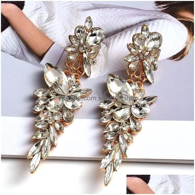 Long Classic Colorful Crystal Dangle Earrings Vintage Pendant exaggerated Earring Jewelry Accessories For Women