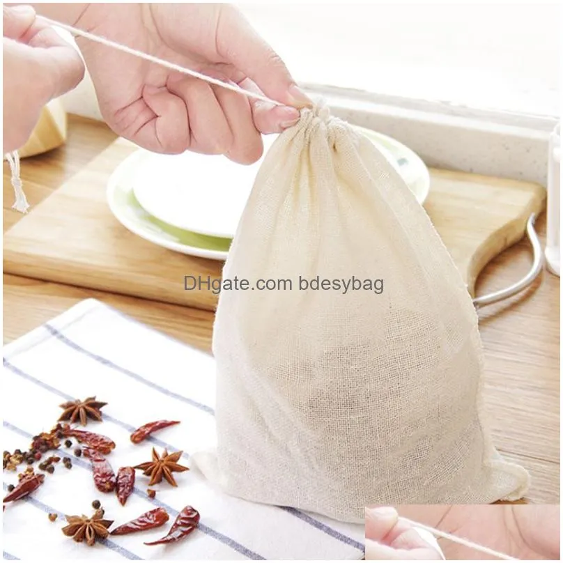 Coffee & Tea Tools 100 Pieces Reusable Dstring Soup Bags Muslin Bag Straining Cheesecloth Soups Gravy Broth Brew Stew Pouch For Bone D Dhp0Y